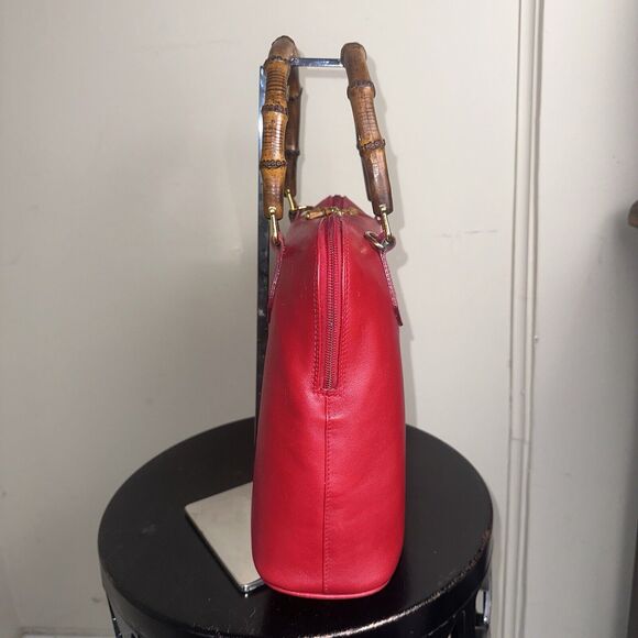 Authentic Vintage GUCCI Bamboo Red Calf Leather 2-Way Shoulder Hand Bag - Picture 10 of 13